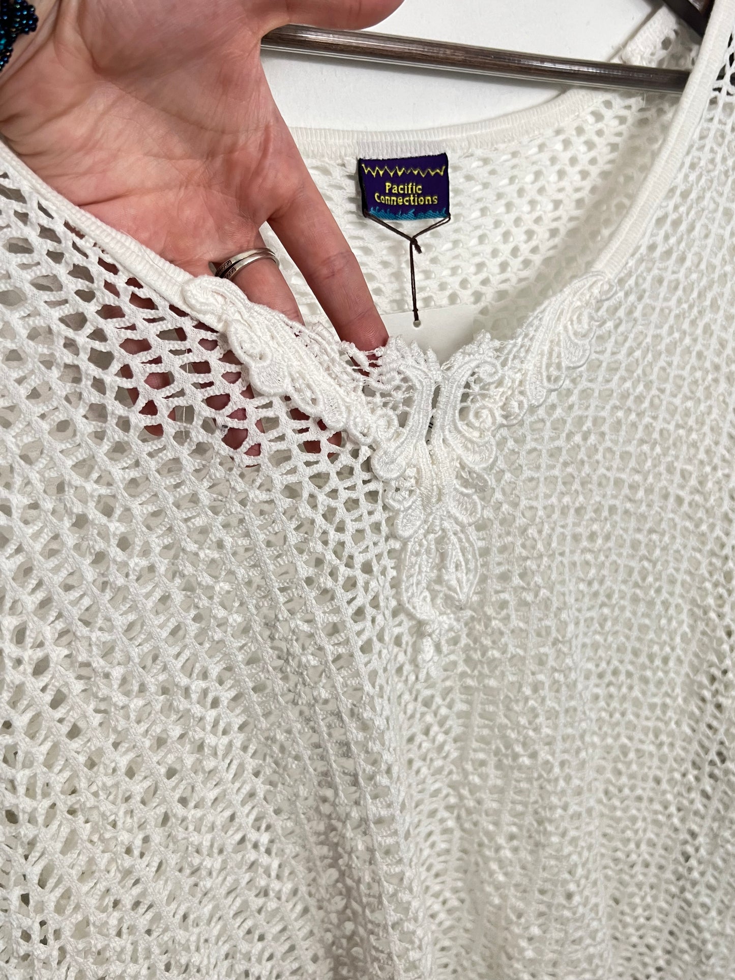 Vintage Ivory Mesh Knit Shell