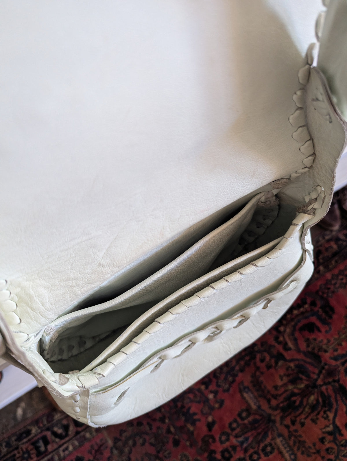 Vintage Cream Braided Leather Boho Western Flap-Closure Purse