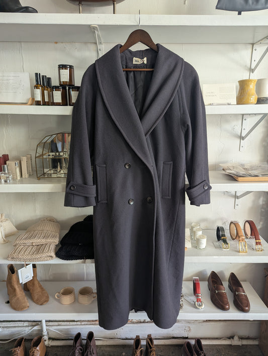 Vintage Dark Slate Shawl Collar Wool Coat
