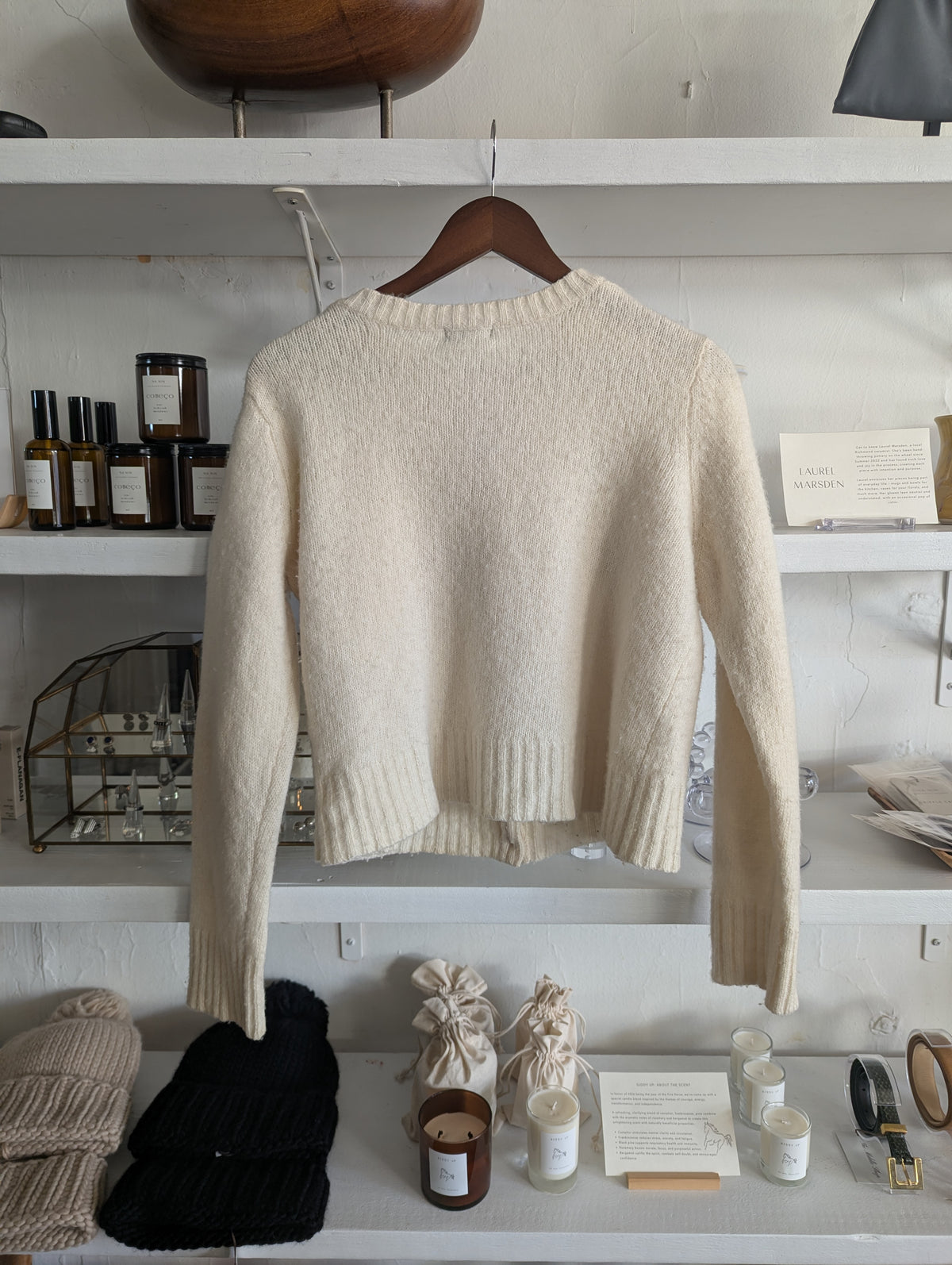Vintage Crew Neck Thick Ivory Cardigan