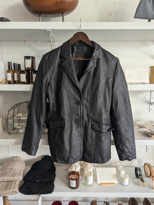 Vintage Onyx Leather Blazer Jacket