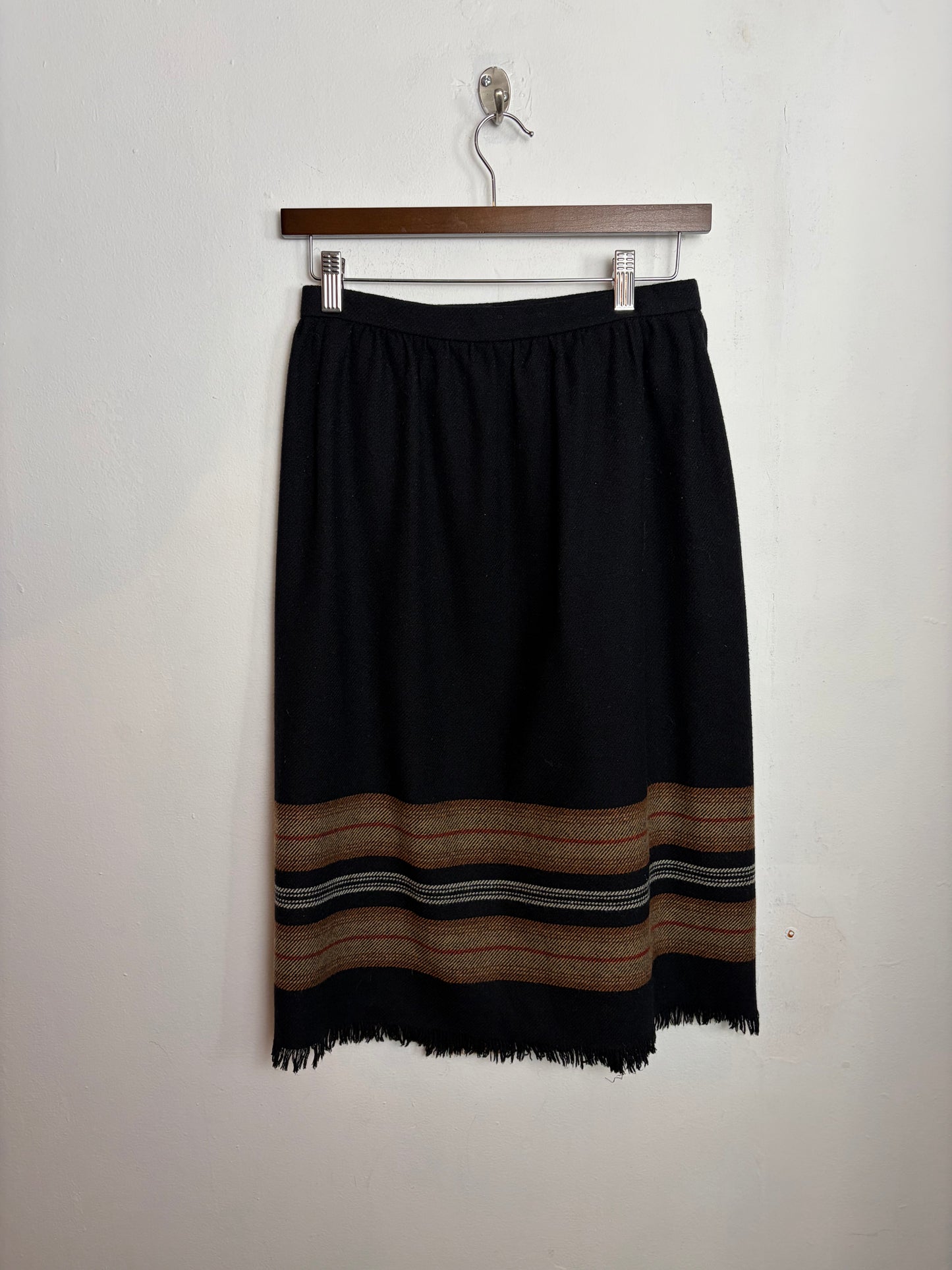 Vintage Plaid Wool Fringe-Hem Skirt
