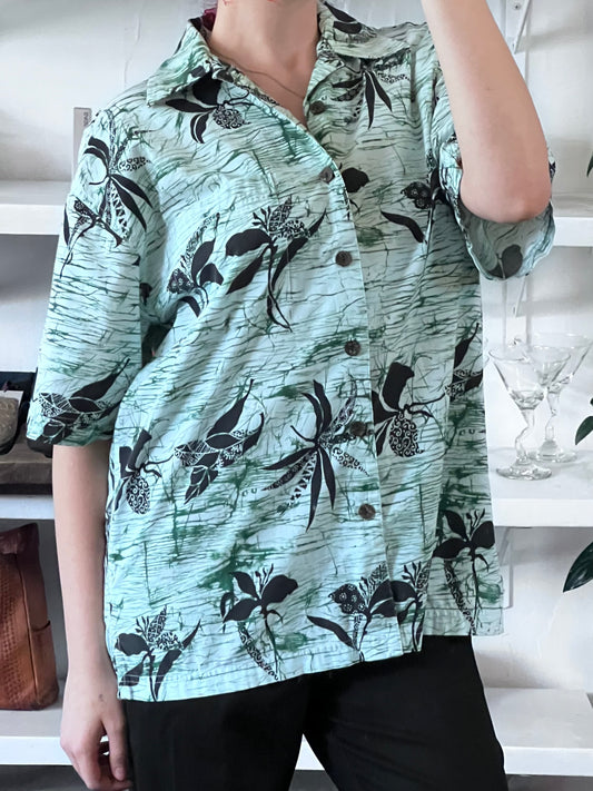 Vintage Tropical Sage Camp Button Up