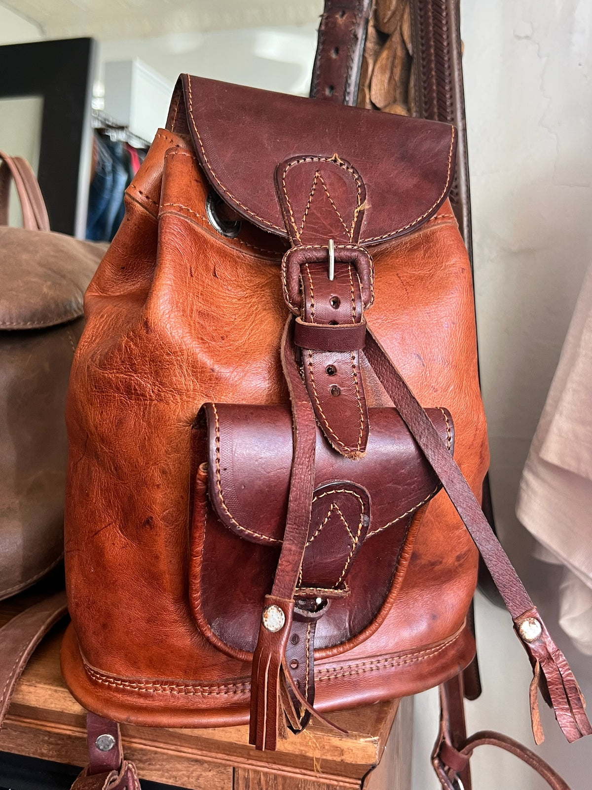 Vintage Two-Tone Brown Leather Backpack