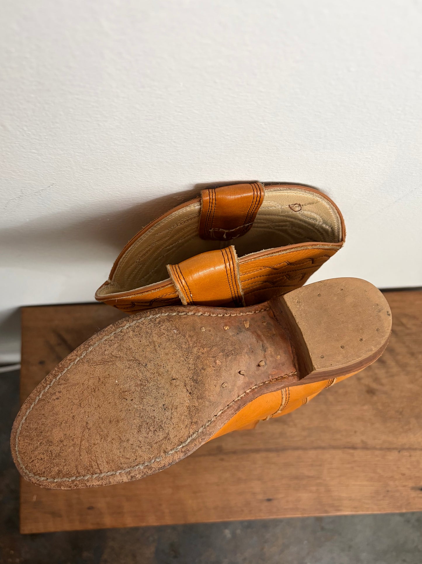 Vintage Clay Leather Cowboy Boots