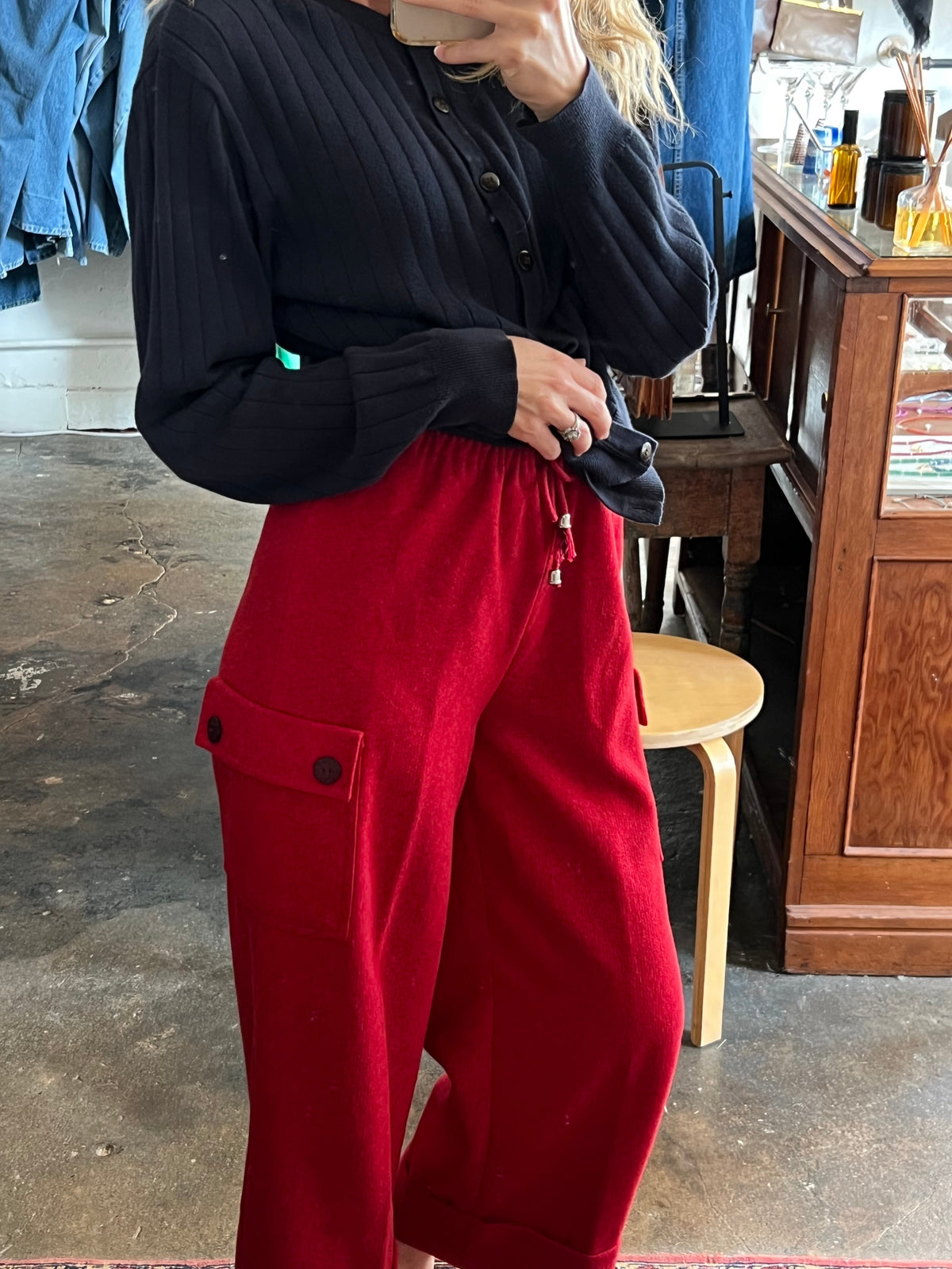 Vintage Ruby Felt Utility Drawstring Casual Pants
