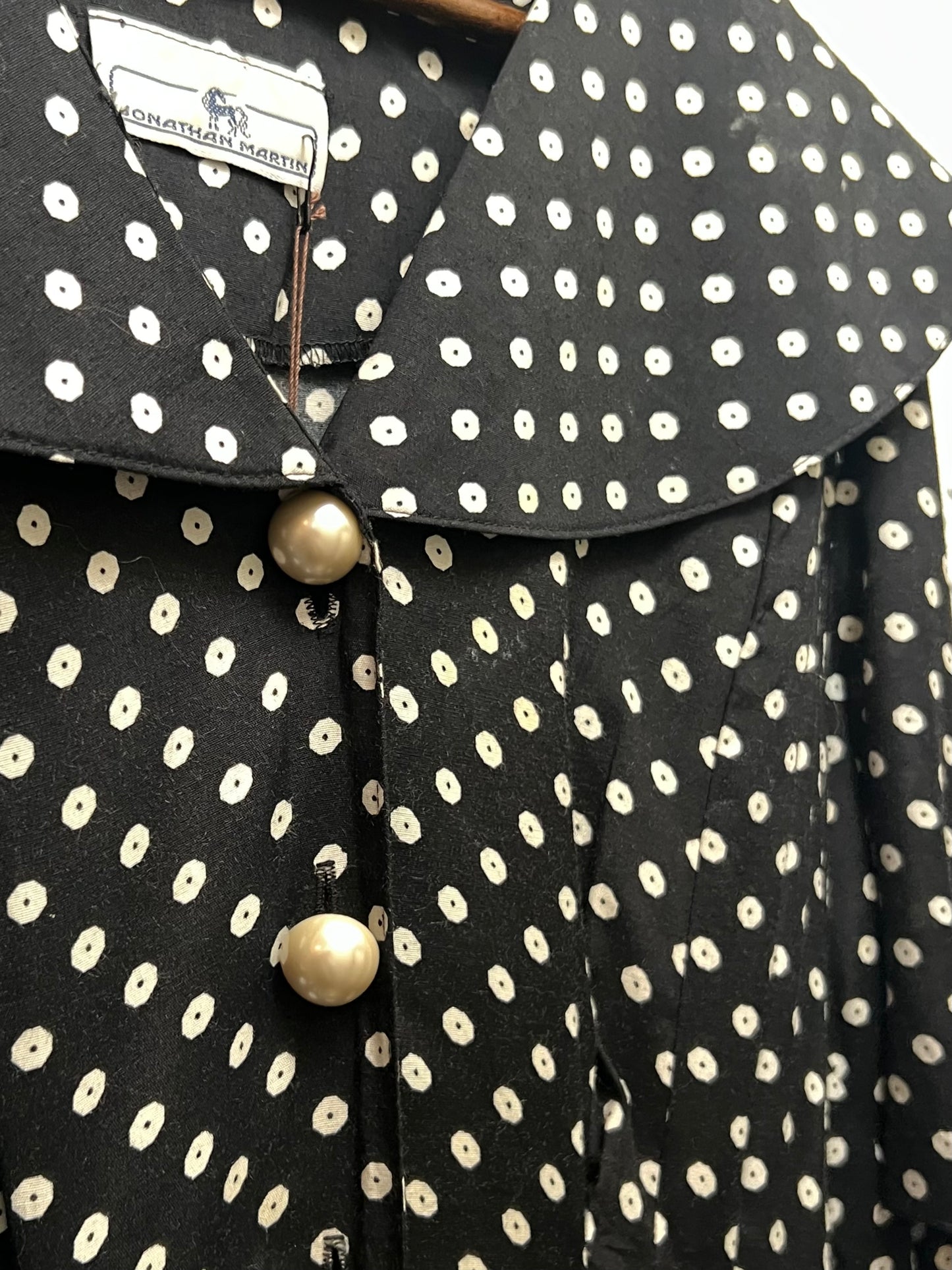 Vintage Ivory and Onyx Polka Dot Dress