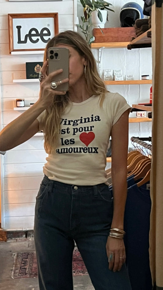 "Virginia Est Pour Les Armoureux" Cap Sleeve Baby Rib T-Shirt