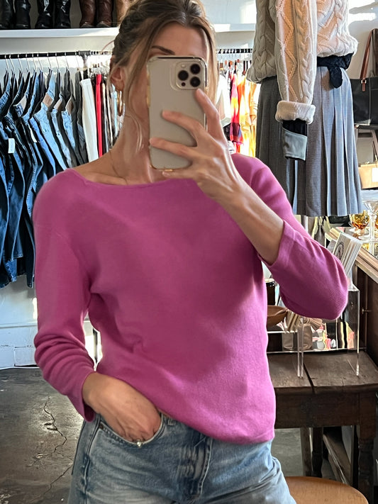 Vintage Silk-Cotton Square Neck Knit Top