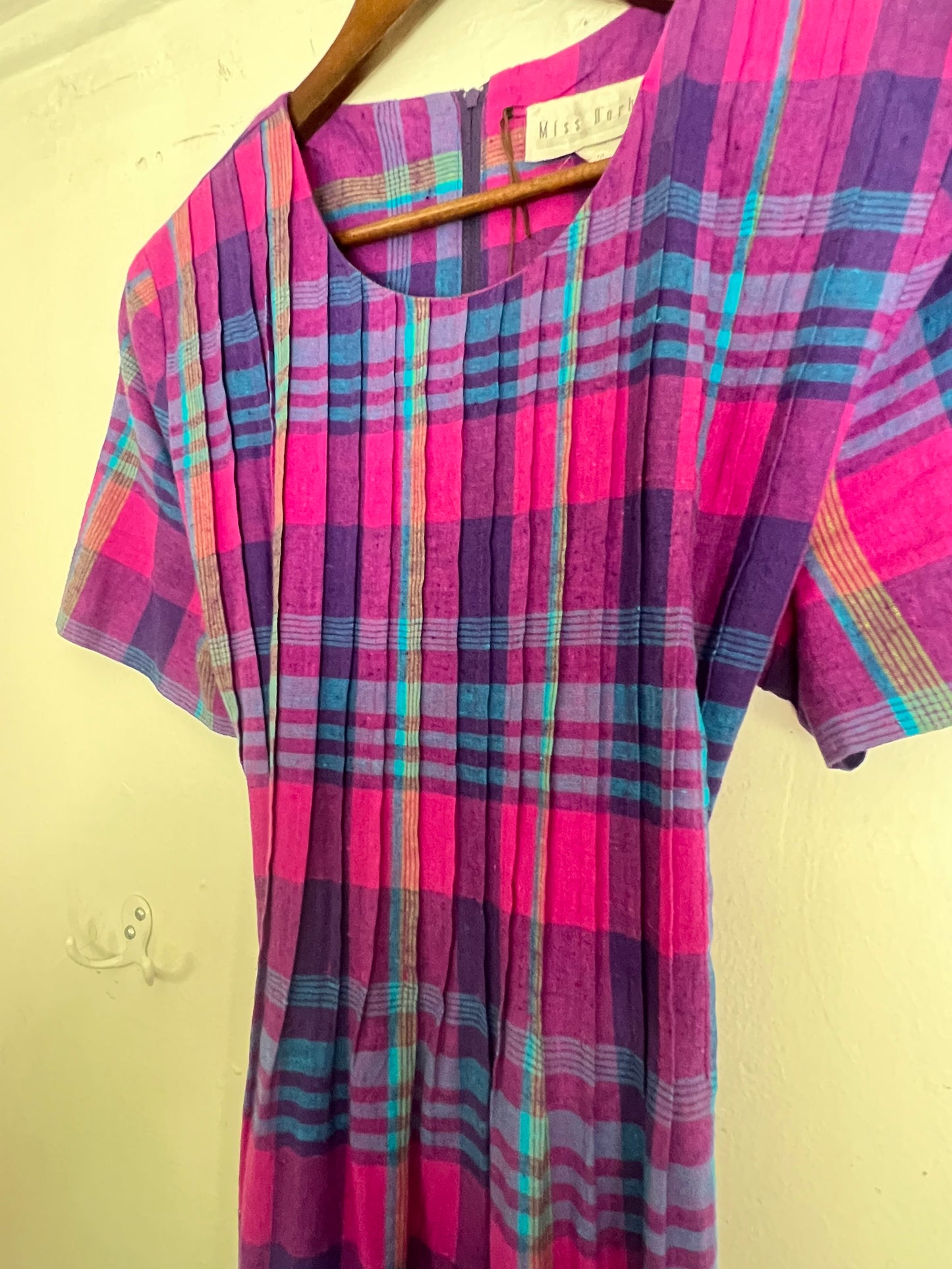 Vintage Plaid & Pleated Maxi Dress