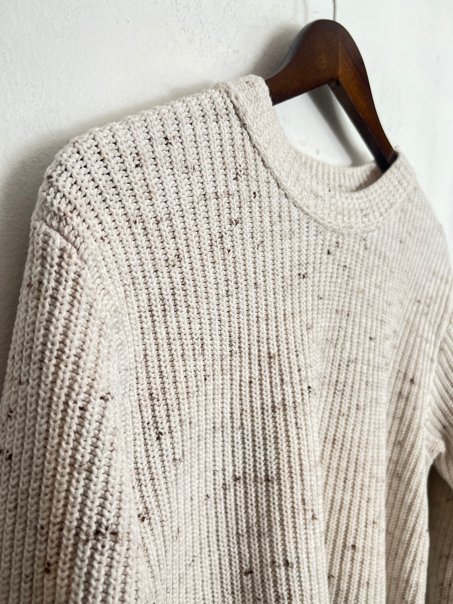 Vintage Ecru Umber-Fleck Cable Knit Sweater