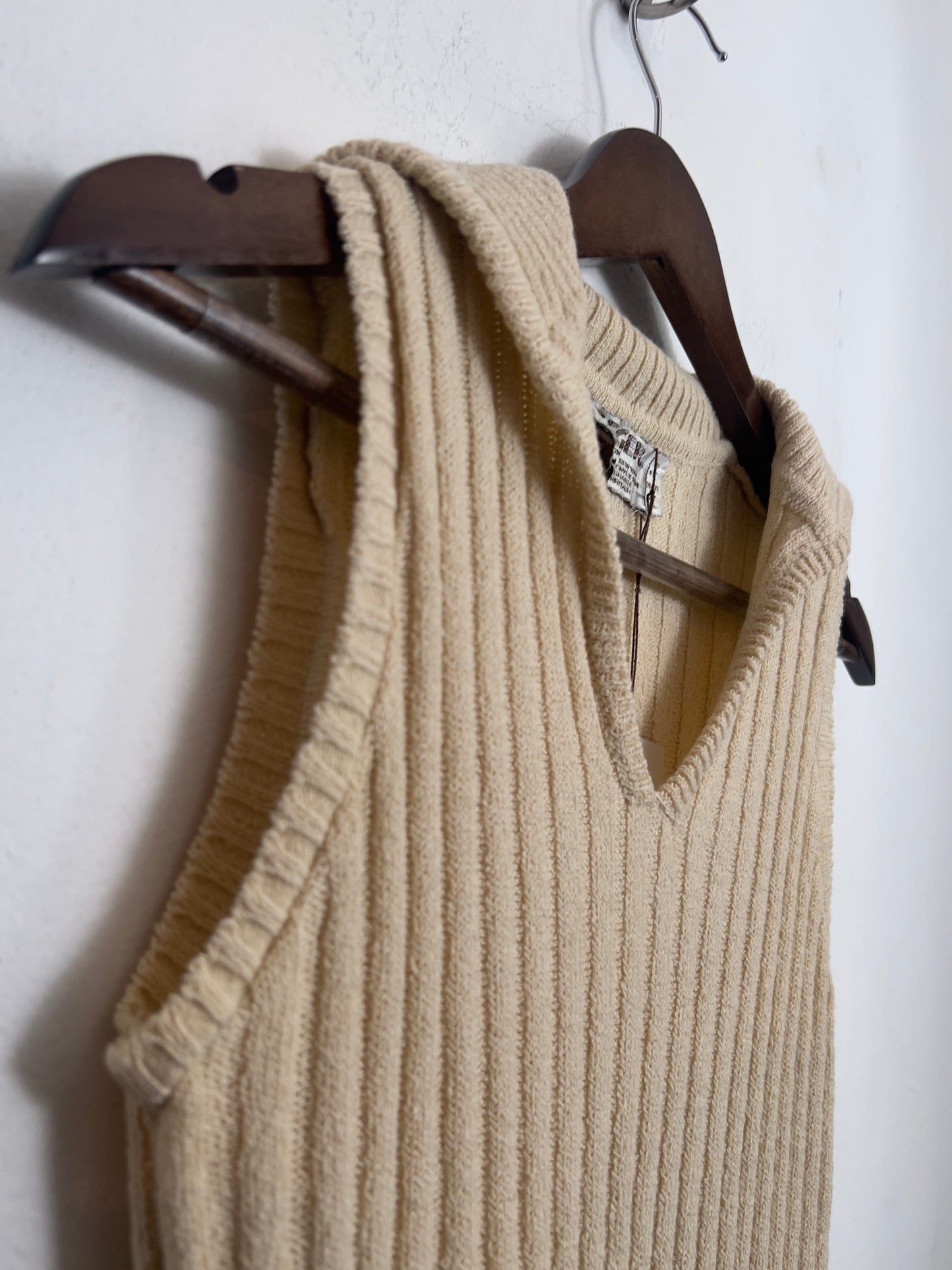 Vintage Ivory Ribbed-Knit Vest