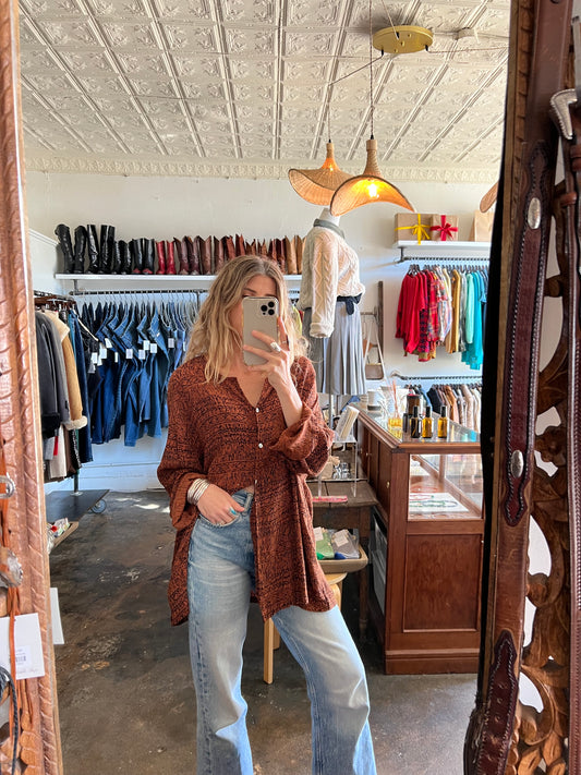 Vintage Rust Oversized Textured Button Down