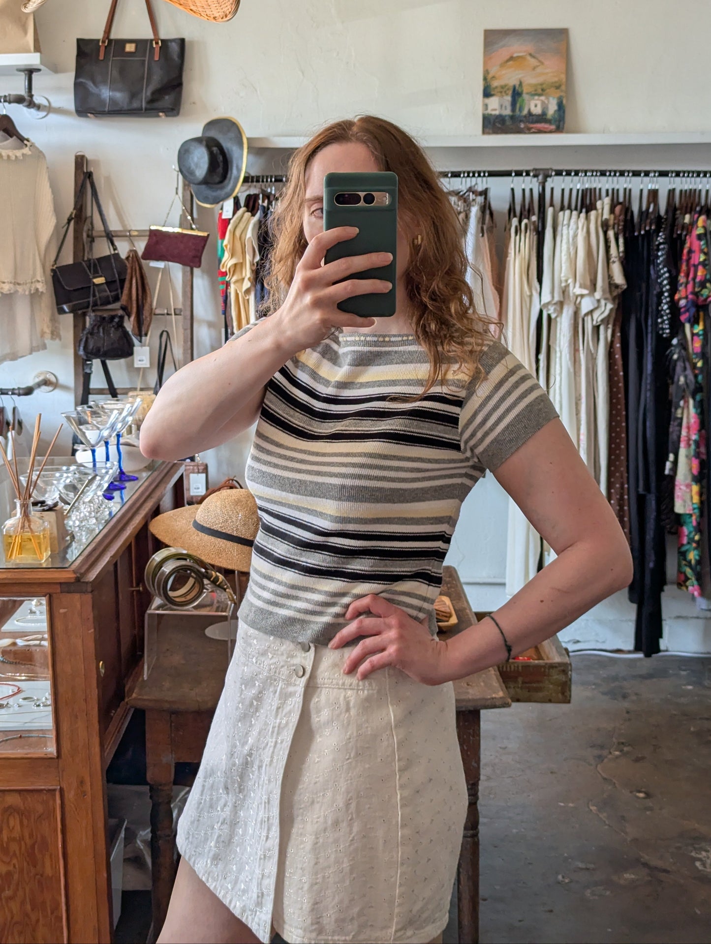 Vintage Striped Knit Crop Tee