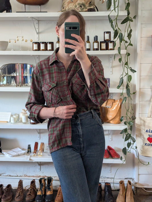 Vintage Heather Plaid Wool Flannel Button Down