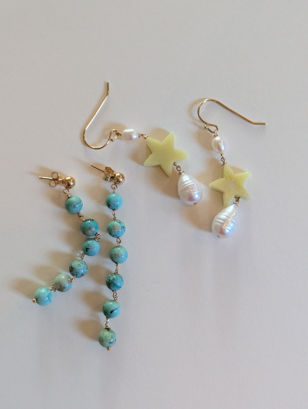 Jade Star and Pearl Earrings by giantlion