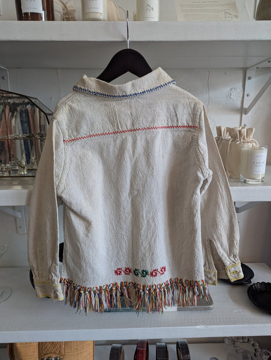 Vintage Kids Cross Stitched Folk Tassel Top