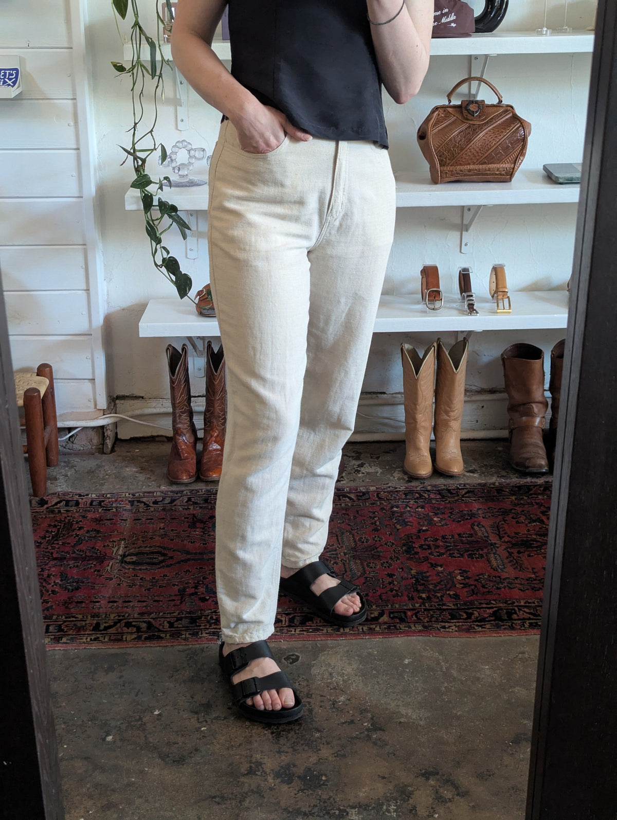 Vintage Bone Linen Cotton Trousers