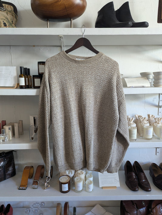 Vintage Men's Heathered Oatmeal Chevron Texture Sweater
