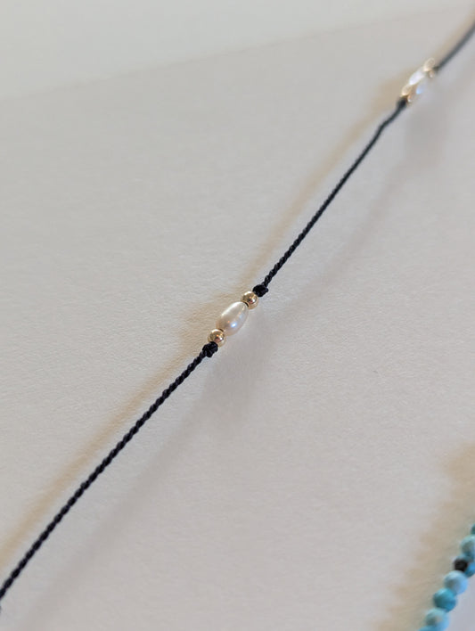 Pearl and Black Silk Bracelet by giantlion