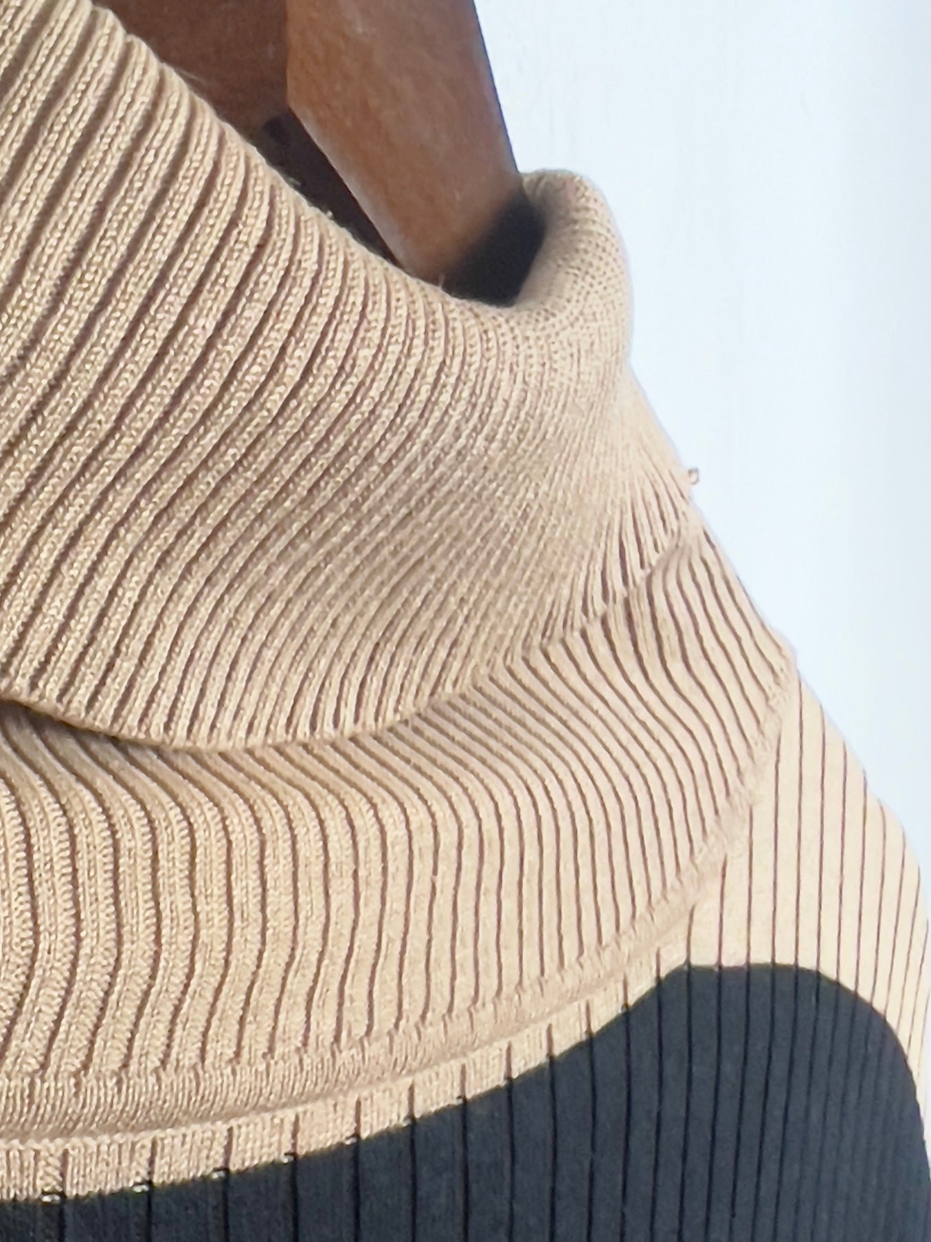 Vintage Warm Taupe Stripe-Pattern Turtleneck