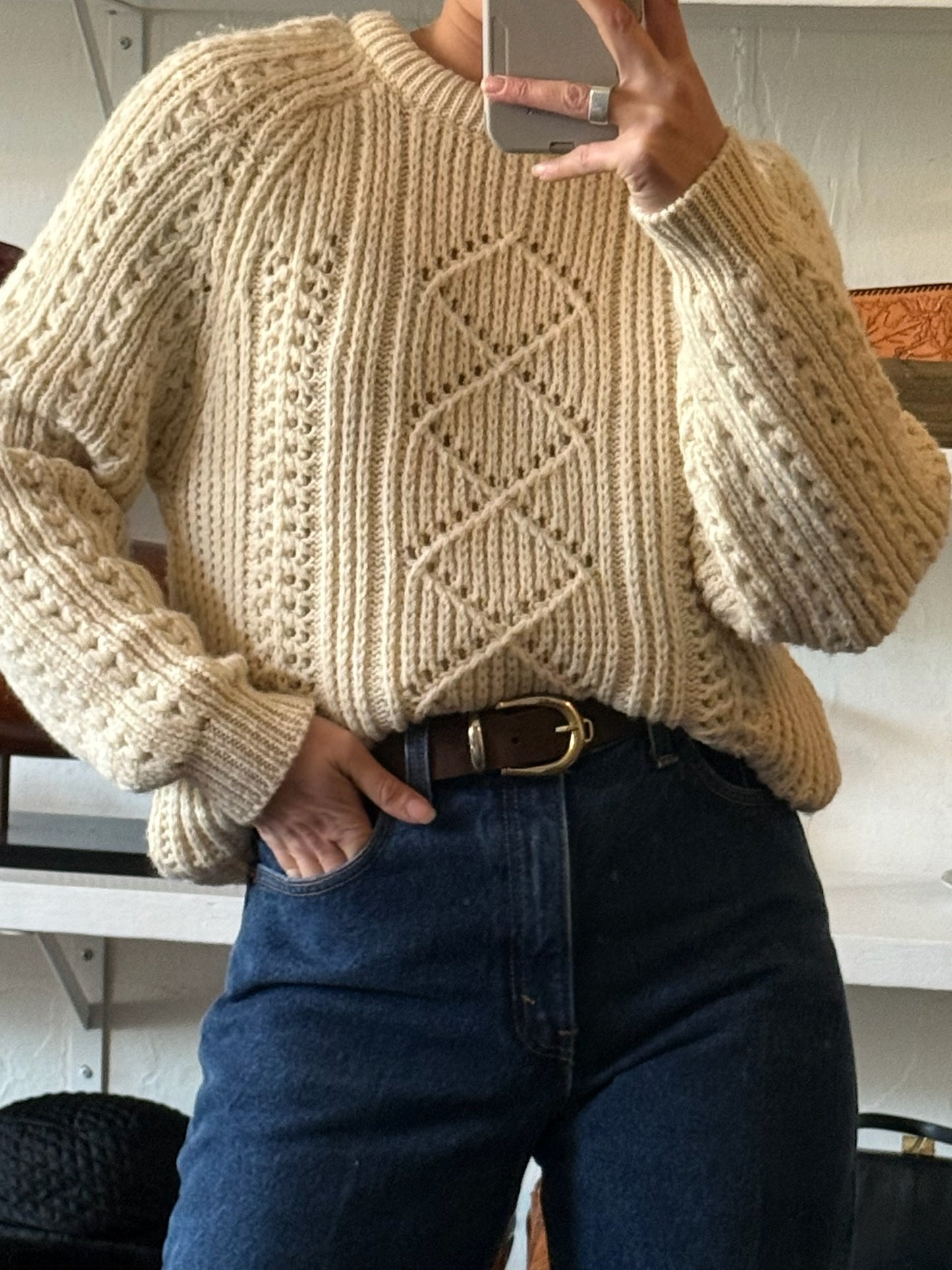 Vintage Ivory Pure Wool Cable-Knit Sweater