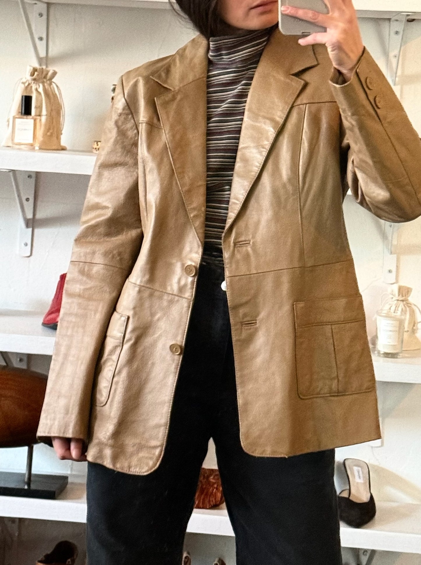 Vintage Taupe Leather Jacket