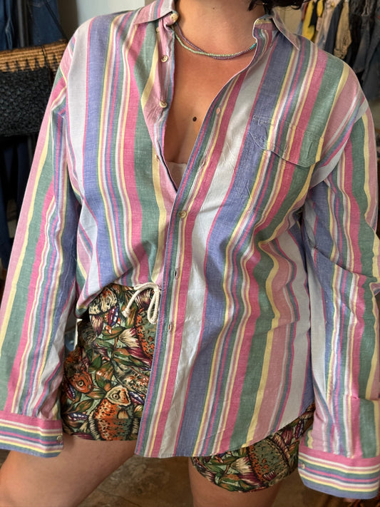 Vintage Pastel Stripe Button Up