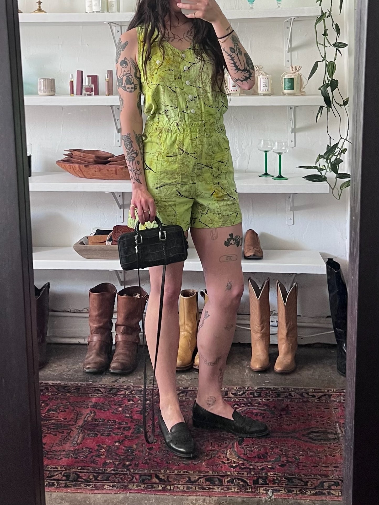 Vintage Marbled Lime & Onyx Romper