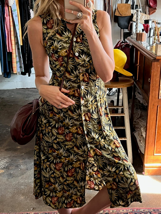 Vintage Tropical Midi Dress
