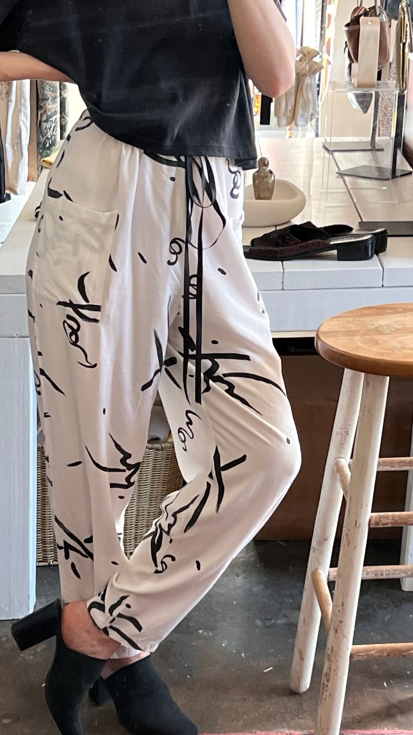 Vintage Geometric Motif Drawstring Pant