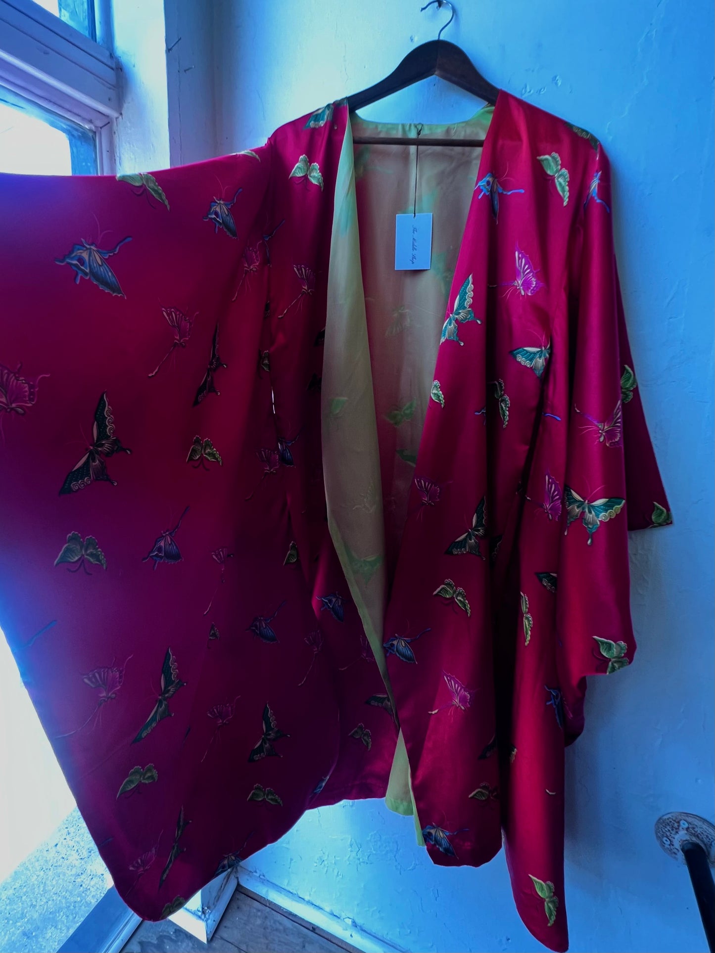 Incredible Vintage Butterfly Satin Kimono