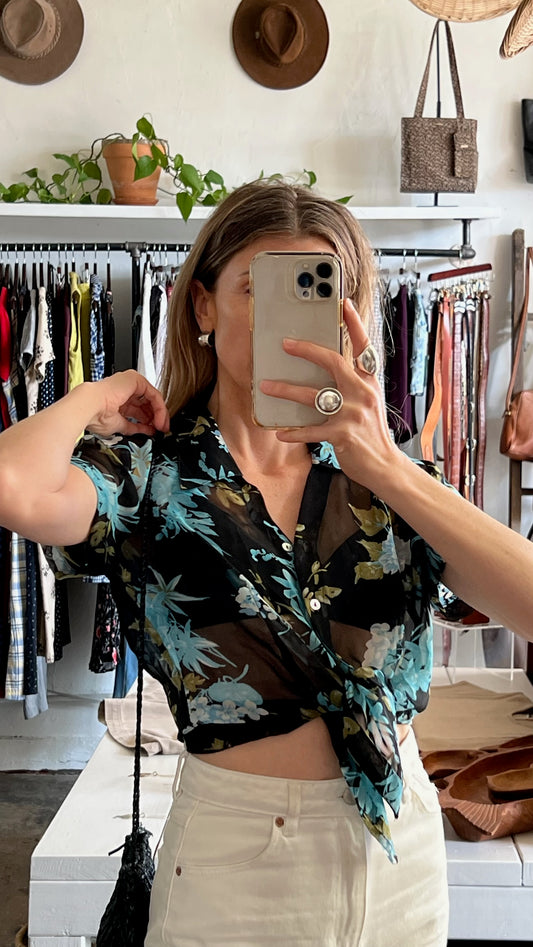 Vintage Floral Sheer Blouse