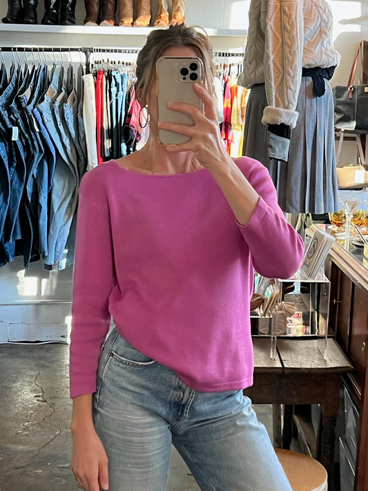 Vintage Silk-Cotton Square Neck Knit Top