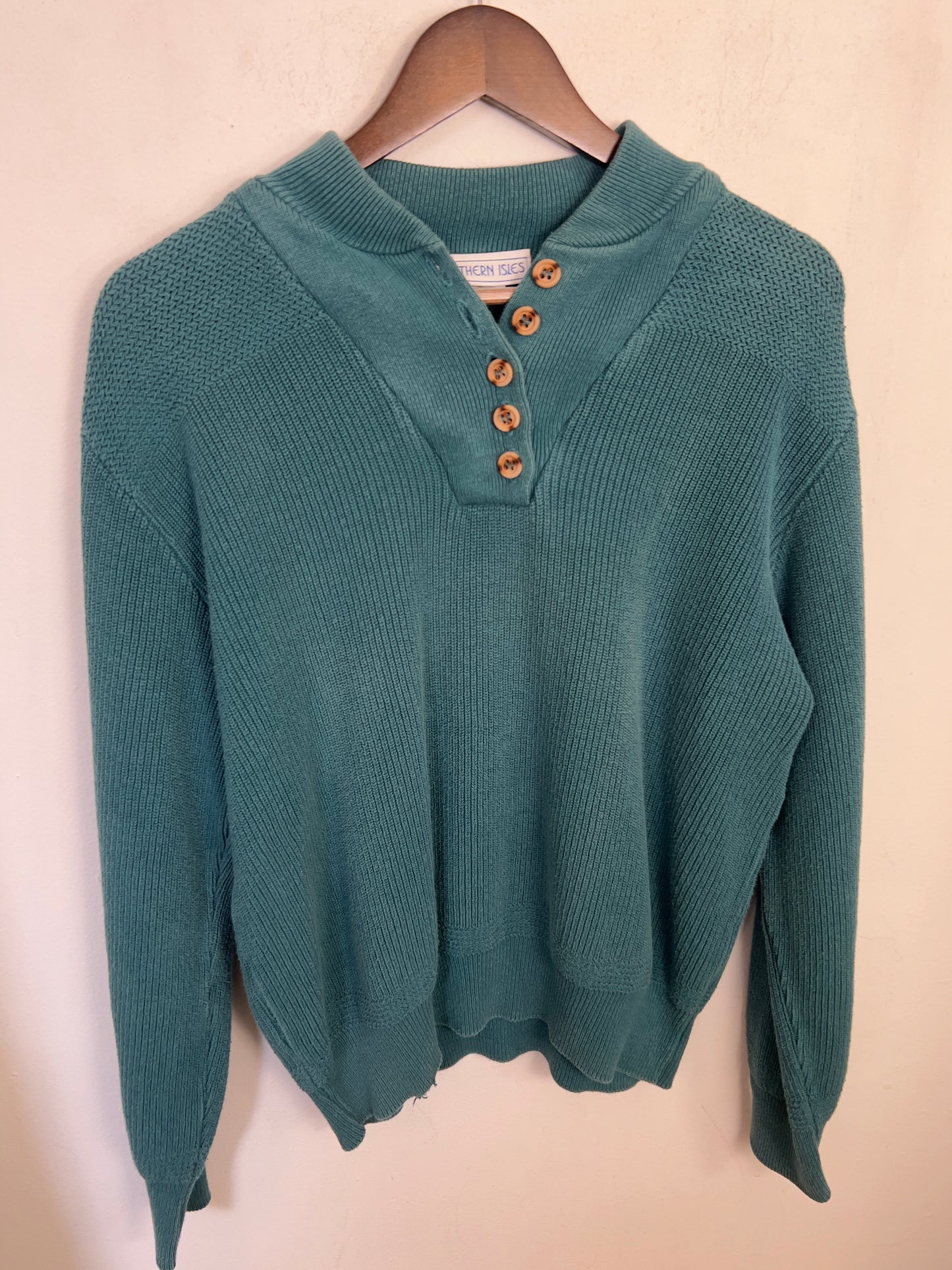 Vintage Seafoam Knit Henley Sweater