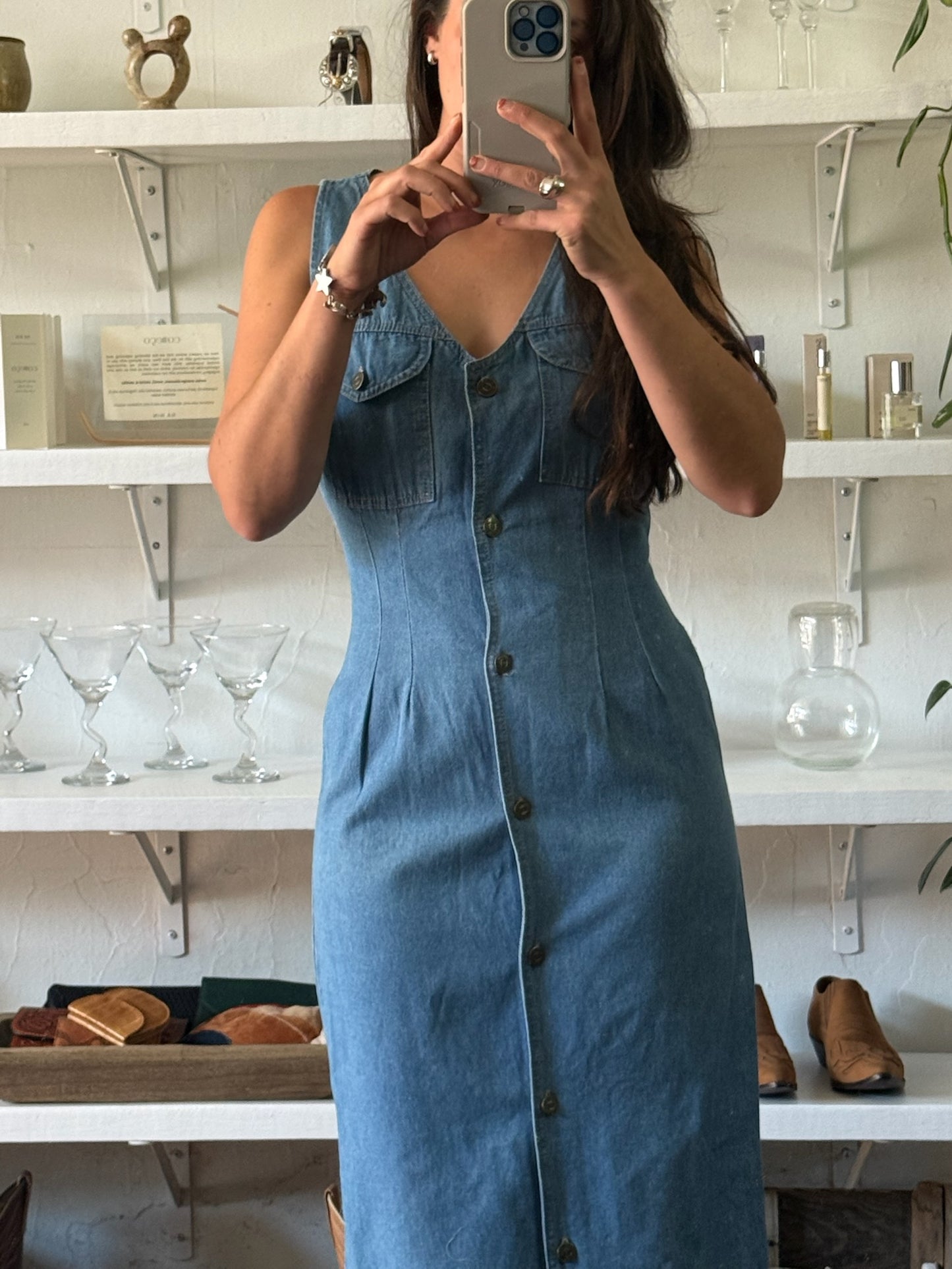 Vintage Denim Button-Down Dress