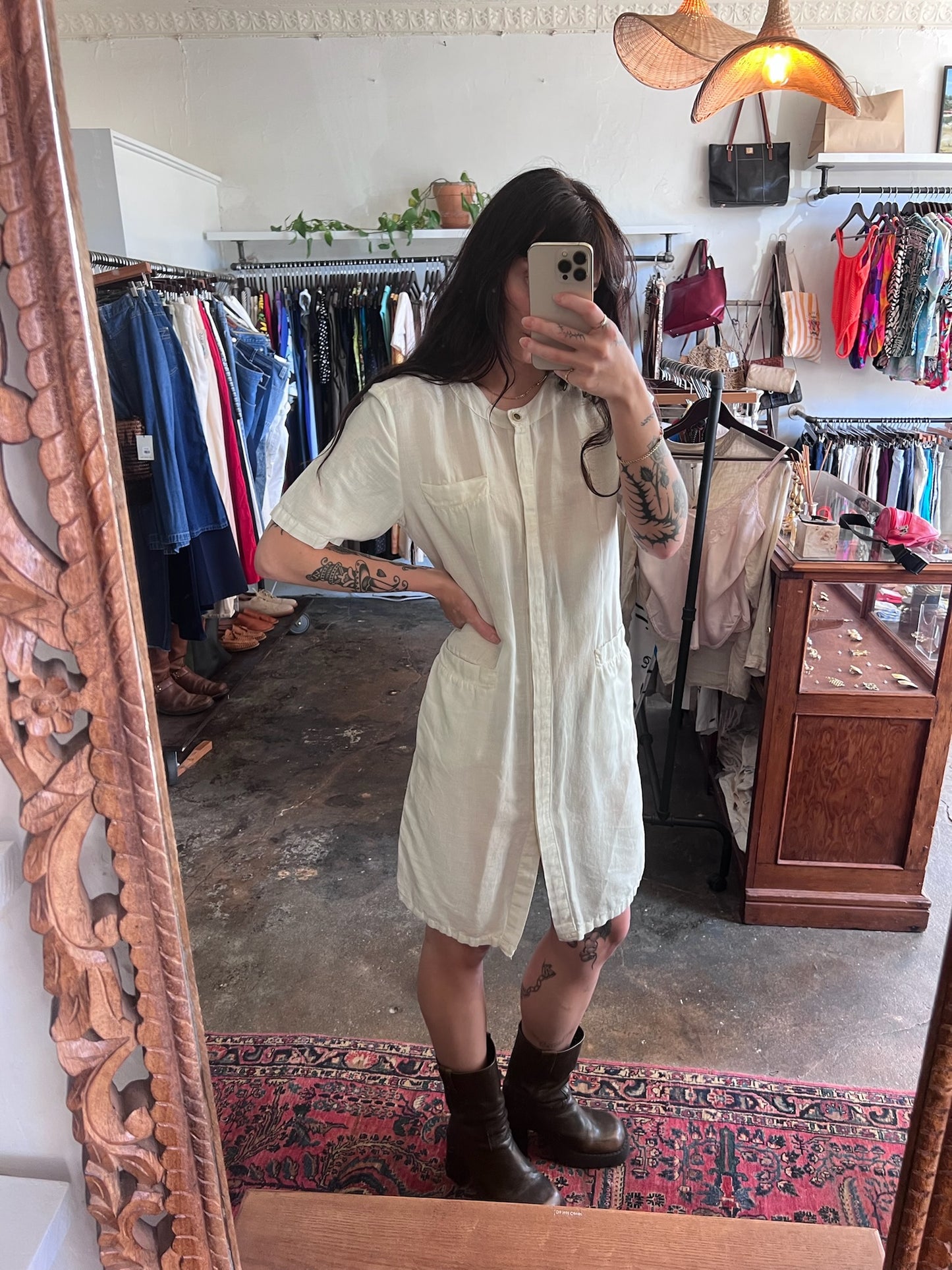 Vintage Bone Linen Shirt Dress