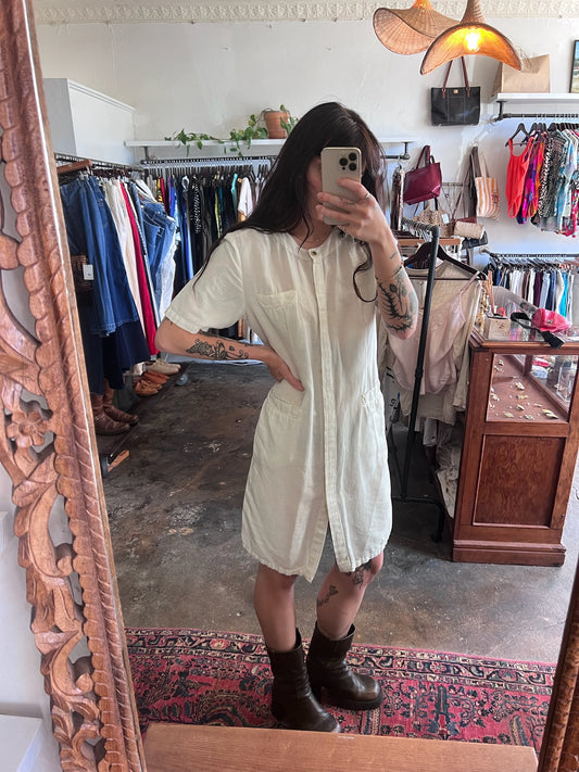 Vintage Bone Linen Shirt Dress