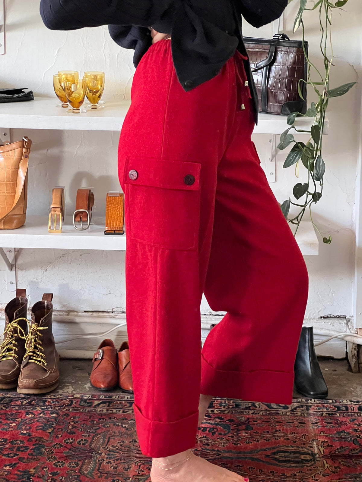 Vintage Ruby Felt Utility Drawstring Casual Pants