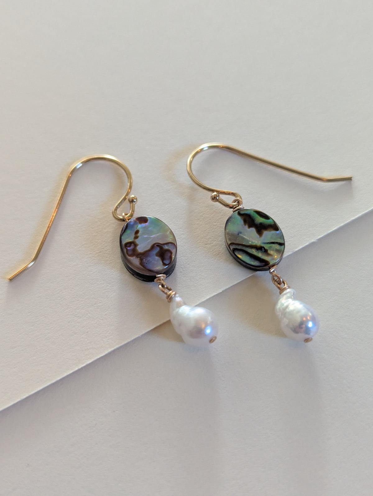 Abalone and Pearl Drop Earrings