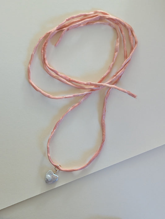 Pearl Heart and Silk Necklace