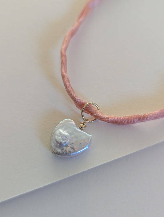 Pearl Heart and Silk Necklace