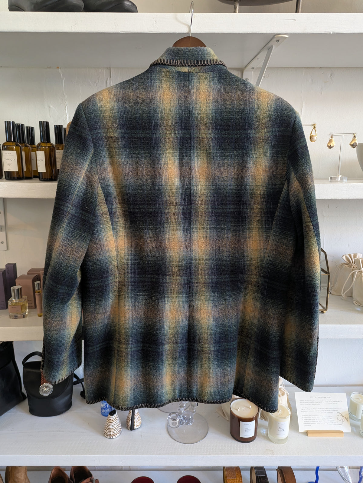 Vintage Plaid Flannel Blanket Stitch Blazer Coat