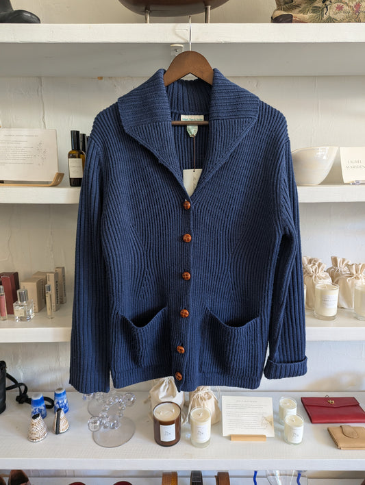 Vintage Navy Rib Knit Shawl Cardigan Sweater