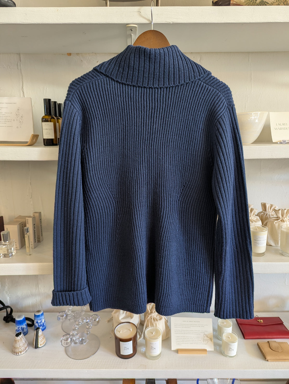 Vintage Navy Rib Knit Shawl Cardigan Sweater