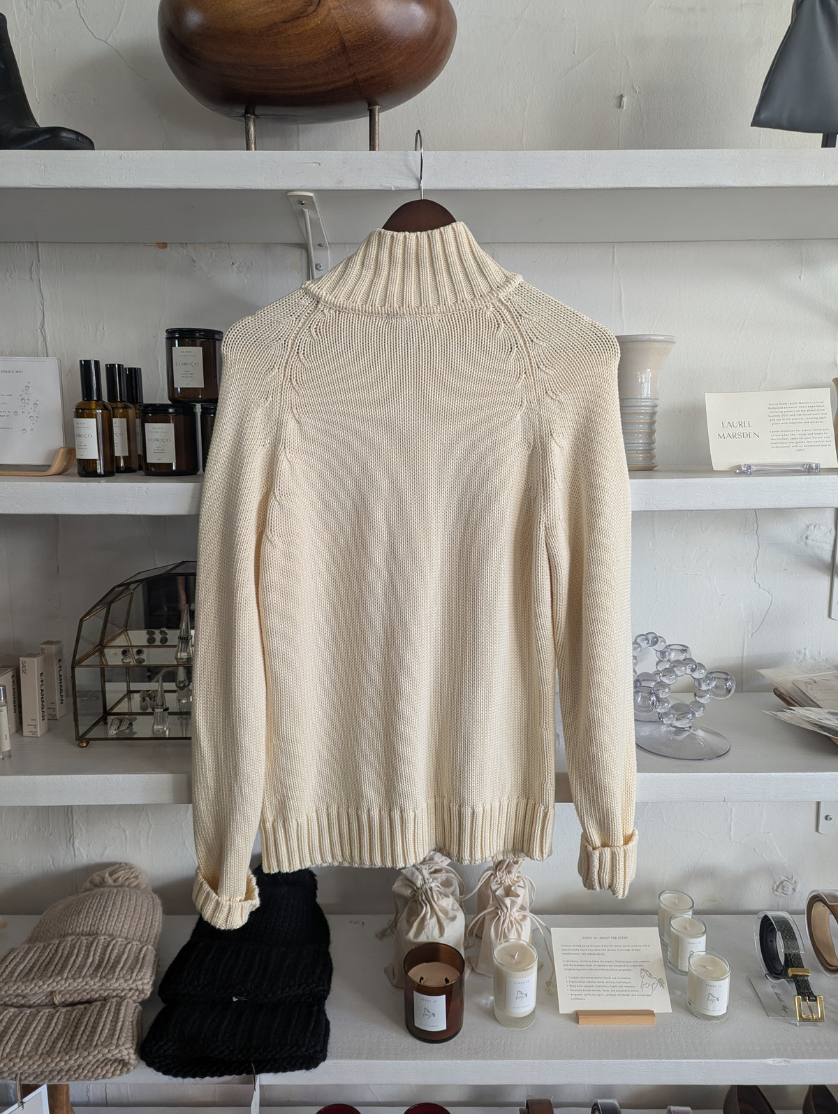 Vintage Ivory Convertible Stand-Collar Cotton Cardigan Sweater