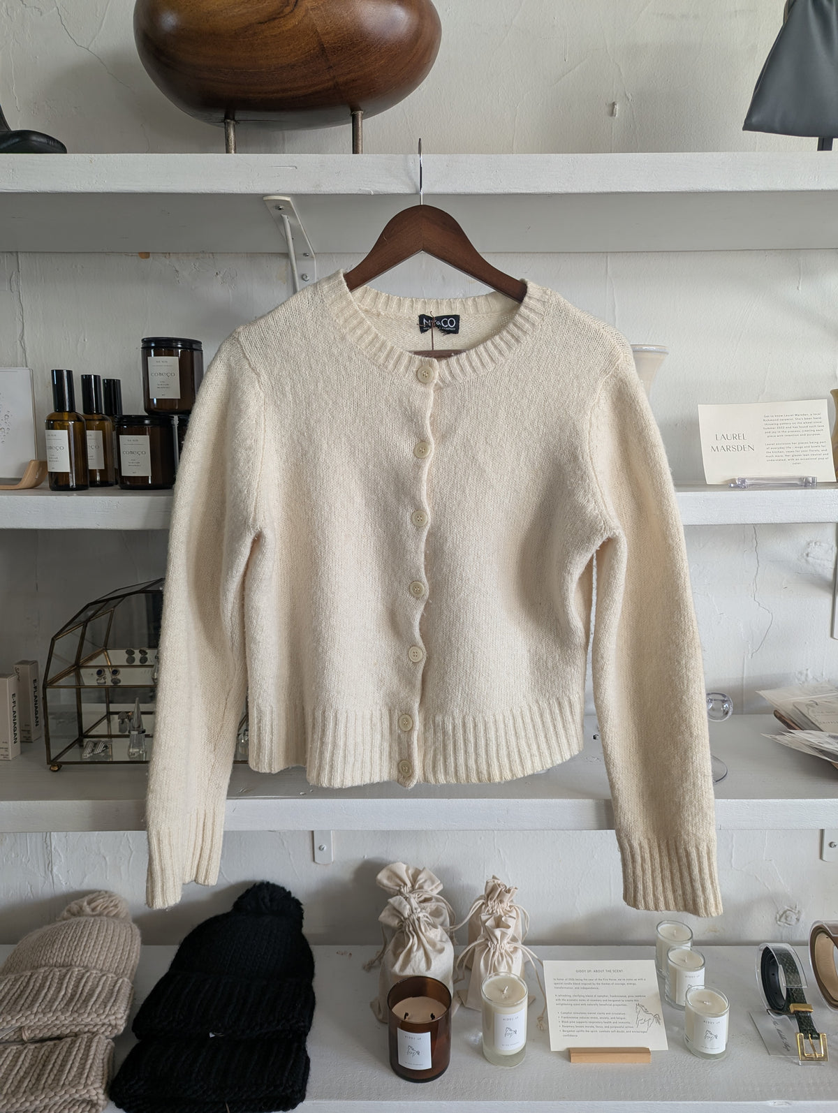 Vintage Crew Neck Thick Ivory Cardigan