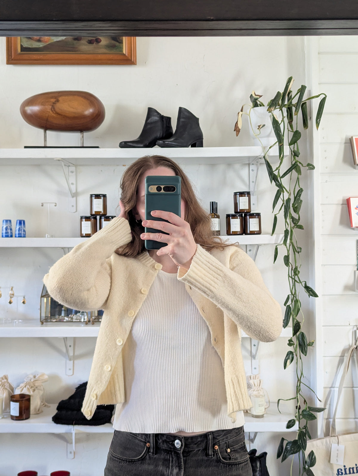 Vintage Crew Neck Thick Ivory Cardigan
