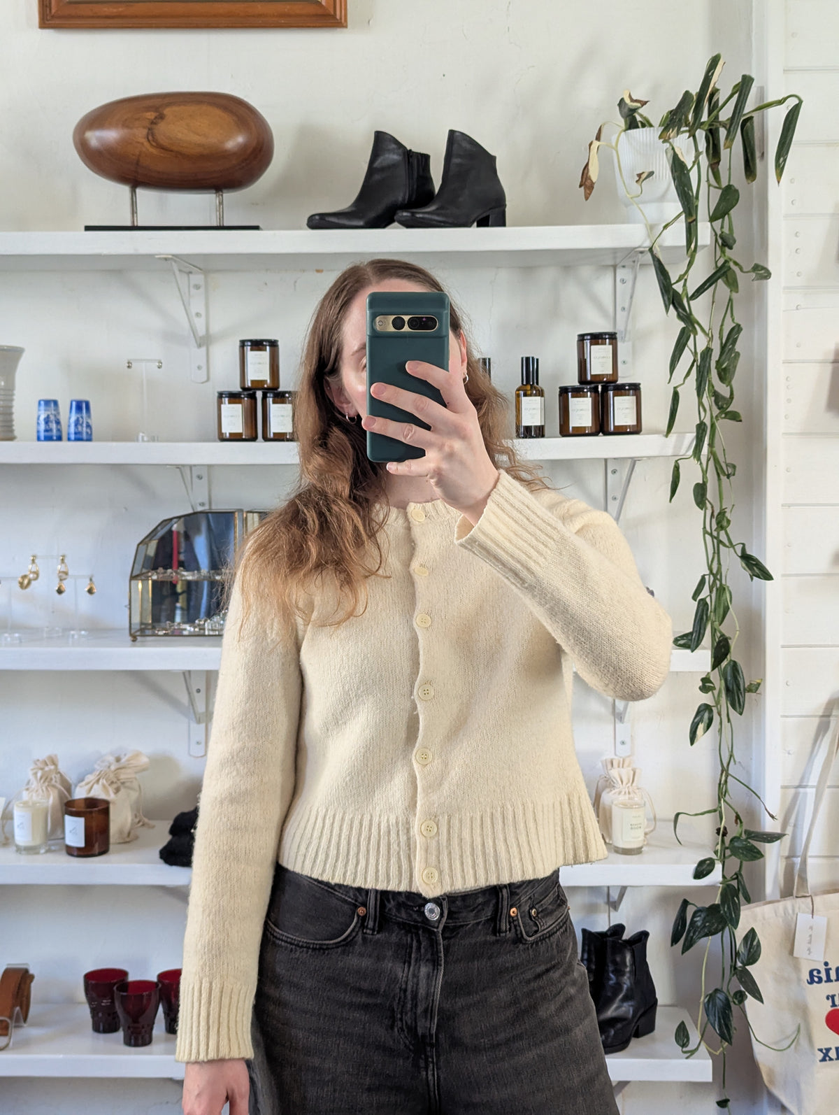 Vintage Crew Neck Thick Ivory Cardigan