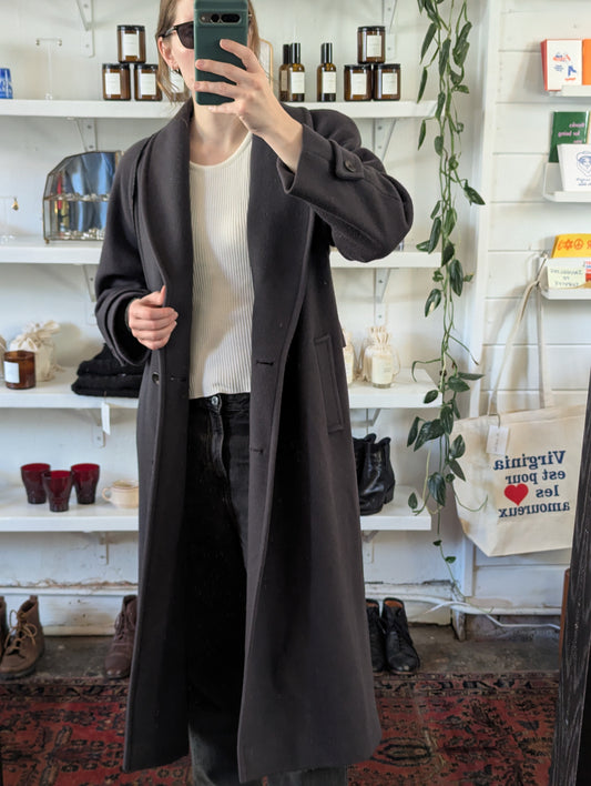 Vintage Dark Slate Shawl Collar Wool Coat